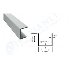 Alüminyum U profil 25mm  x 25mm x  25mm x  2 mm